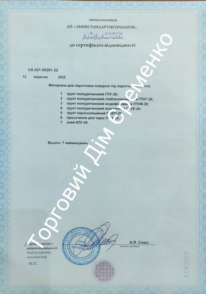 Сертифікат Відповідності Матеріали для підготовки поверхонь ТДЄ. Додаток.
